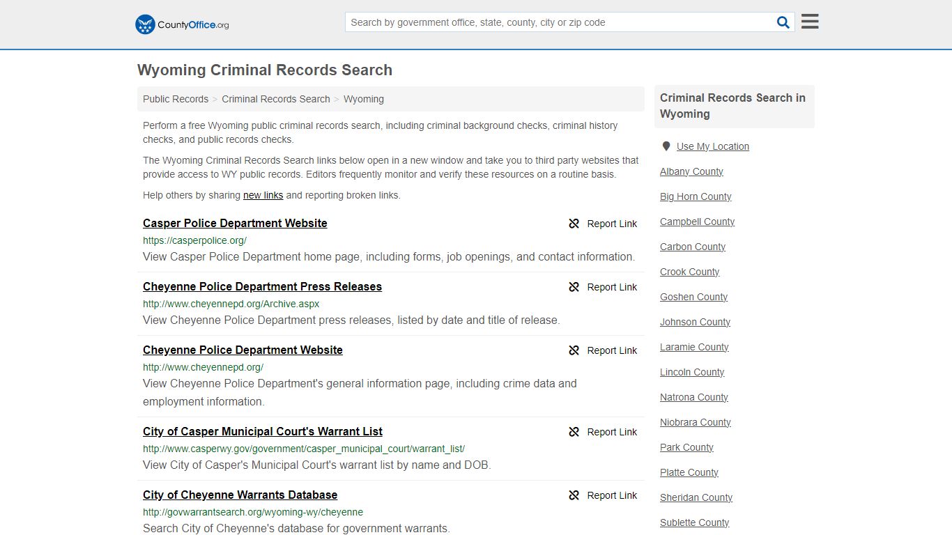 Wyoming Criminal Records Search - County Office